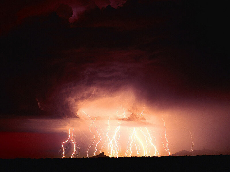 Lightning storm over desert