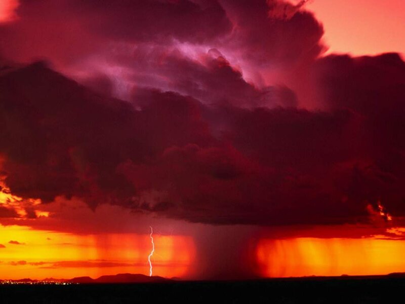 Lightning Storm over Desert — Red, Dramatic