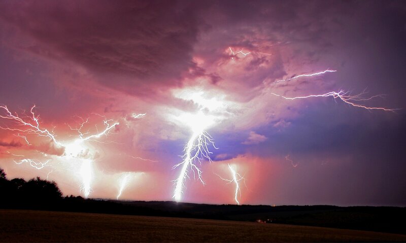 Lightning storm over field