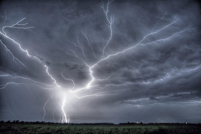 Lightning storm over field