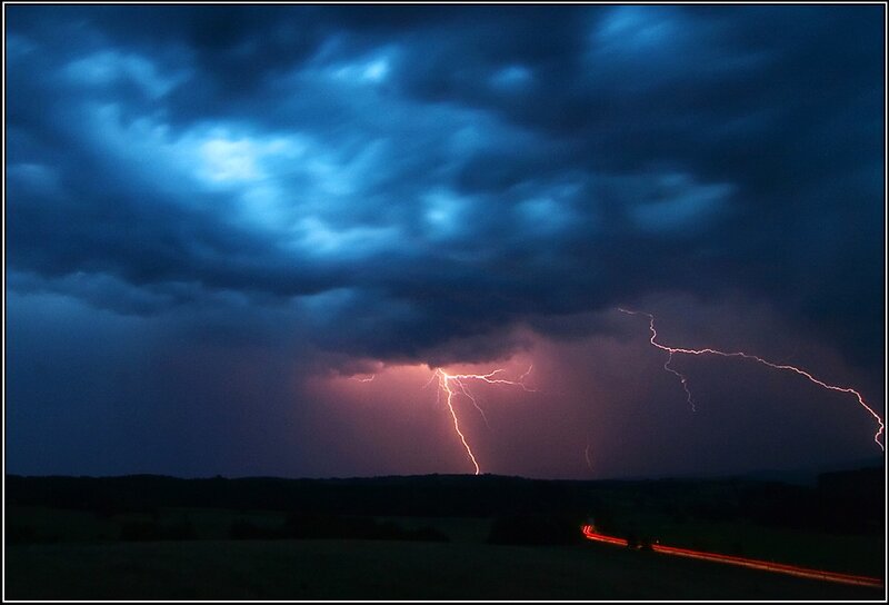 Lightning Storm over Field — Blue