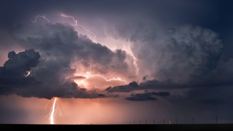 Lightning Storm over Field — Gray, Dramatic, Night