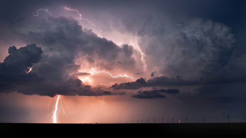 Lightning Storm over Field — Gray, Dramatic