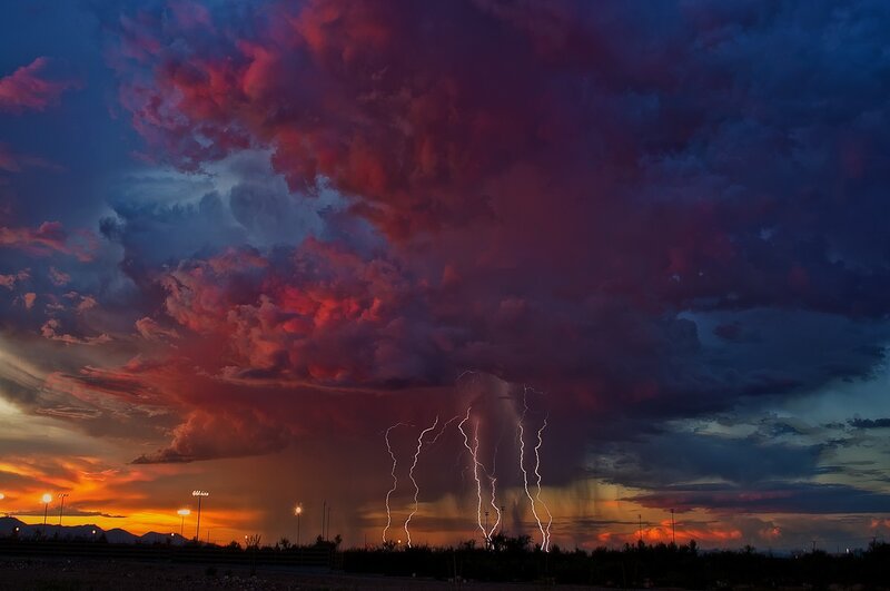 Lightning Storm over Field — Purple, Dramatic, Sunset