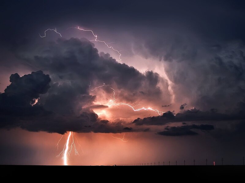 Lightning Storm over Field — Purple, Dramatic