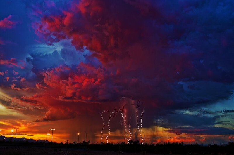 Lightning Storm over Field — Red