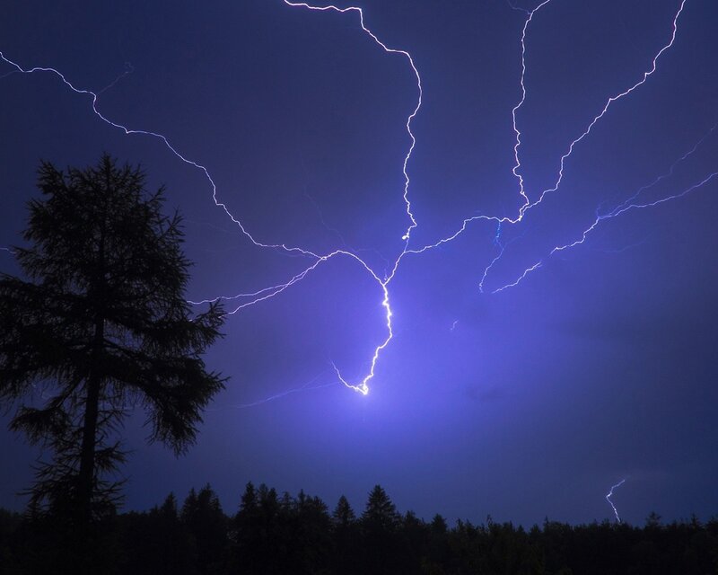 Lightning Storm over Forest — Blue