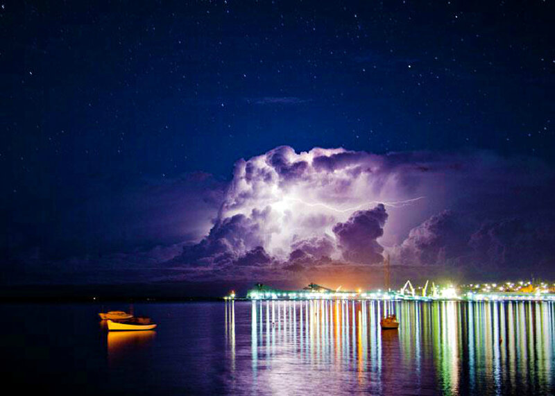 Lightning Storm over Harbor — Blue