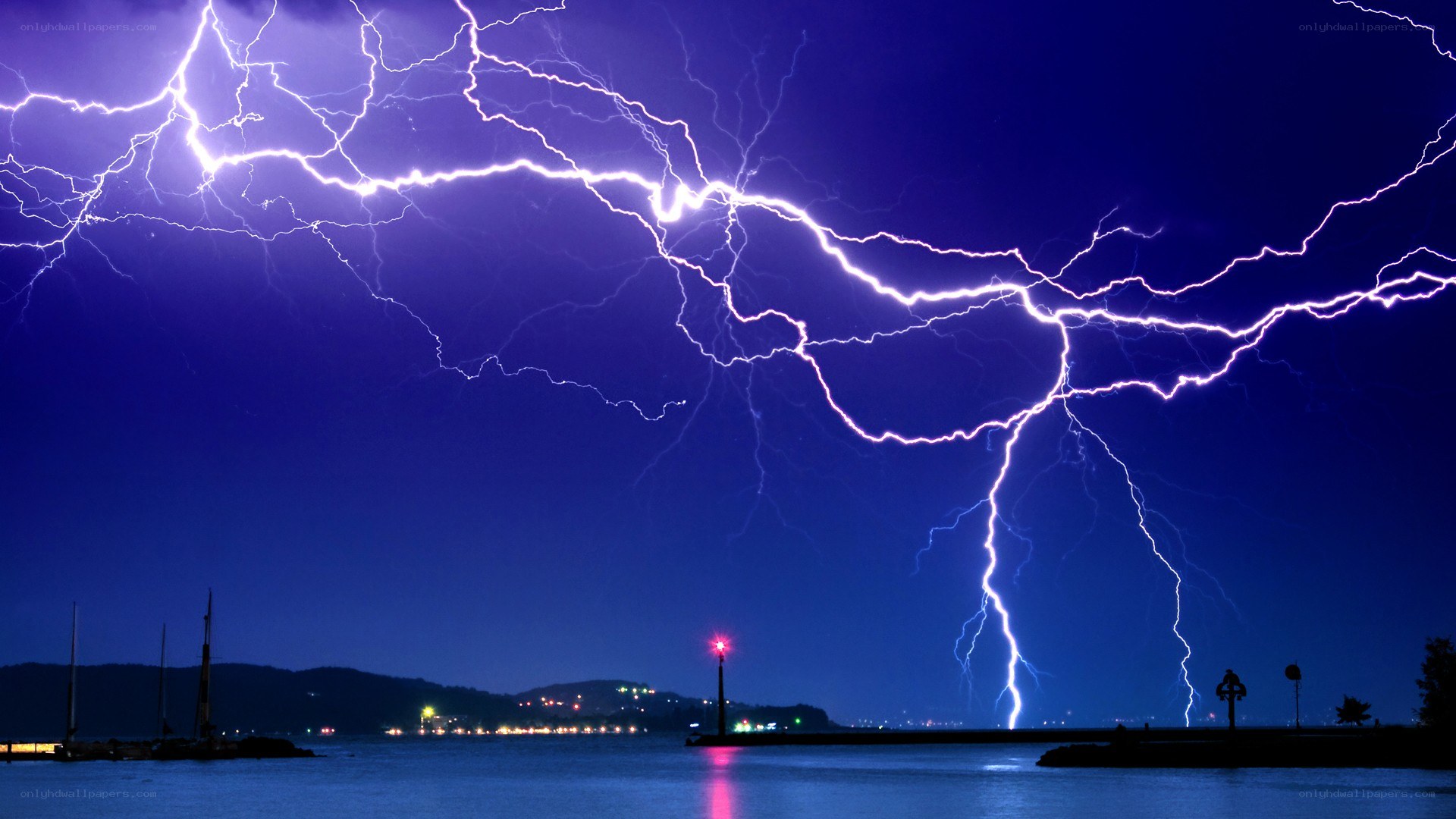 Lightning storm over harbor
