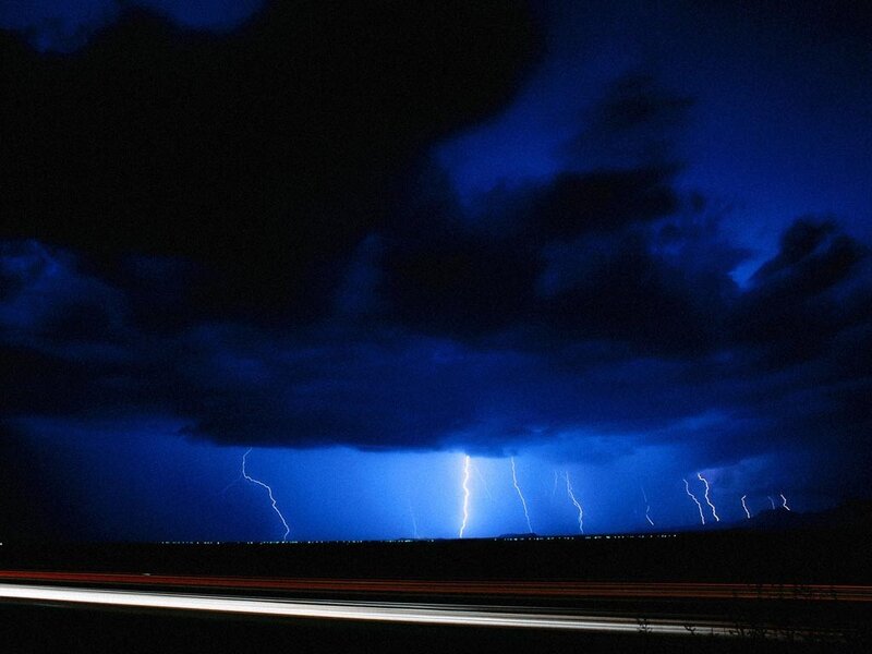 Lightning Storm over Highway — Blue, Dramatic