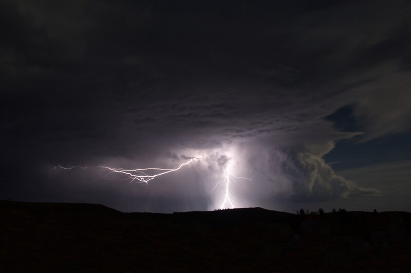Lightning Storm over Hills — Black, Dramatic