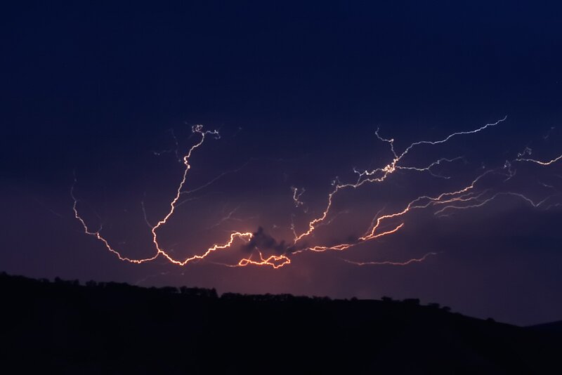Lightning Storm over Hills — Dark Blue, Dramatic, Night