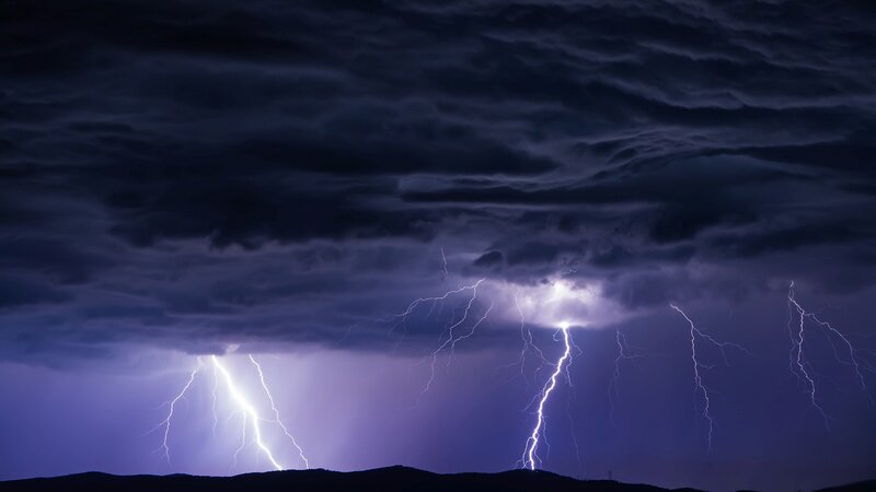 Lightning Storm over Hills — Purple, Dramatic