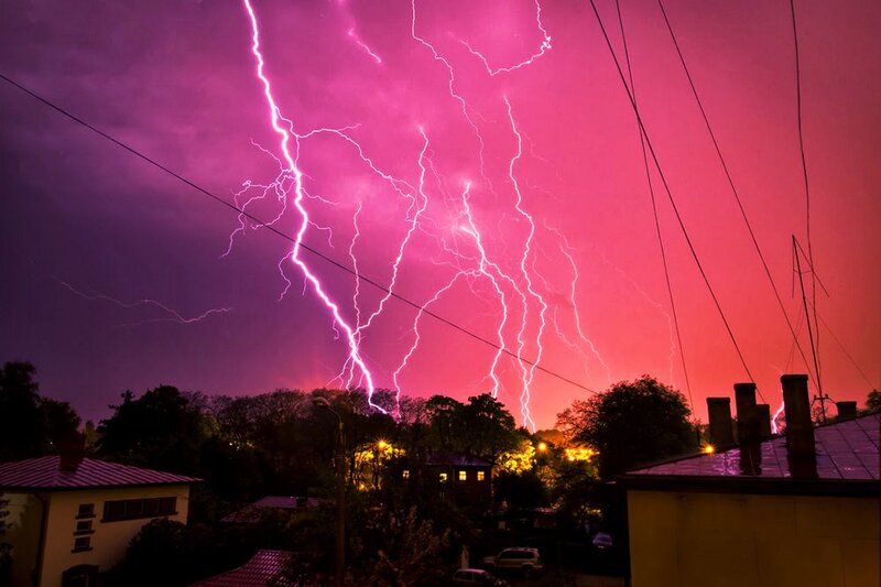 Lightning Storm over Houses — Purple