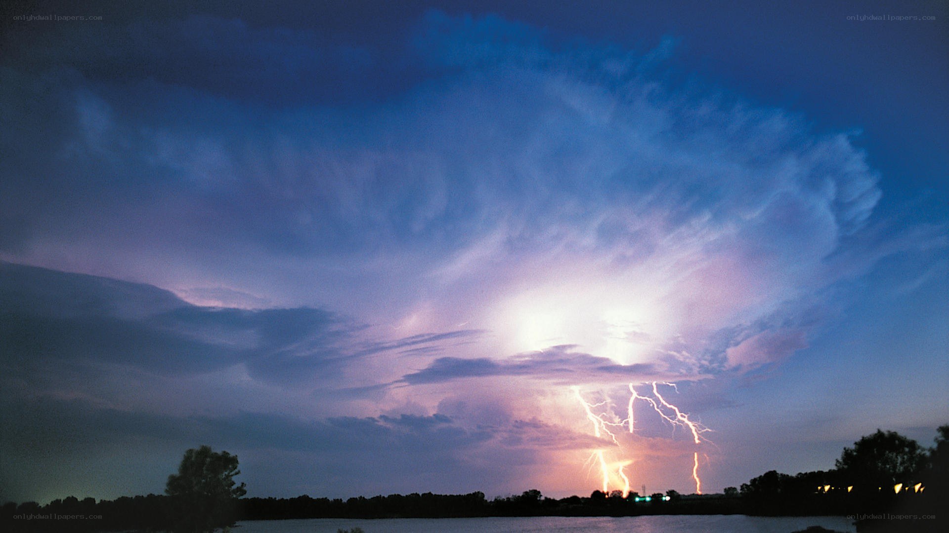 Lightning storm over lake