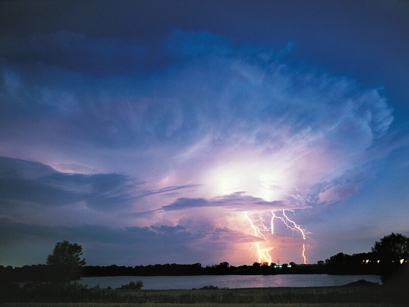 Lightning Storm over Lake — Blue, Dramatic, Night