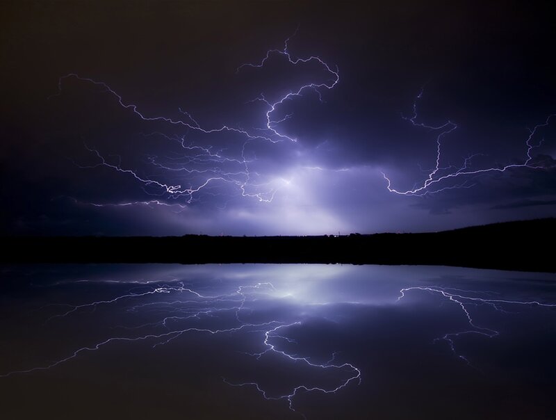 Lightning Storm over Lake — Purple, Dramatic