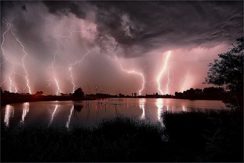 Lightning Storm over Lake — Purple