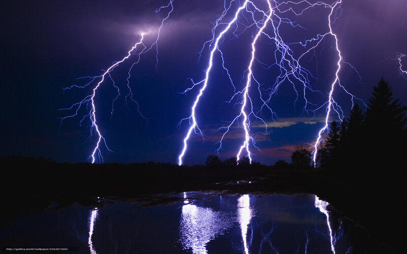 Lightning storm over lake