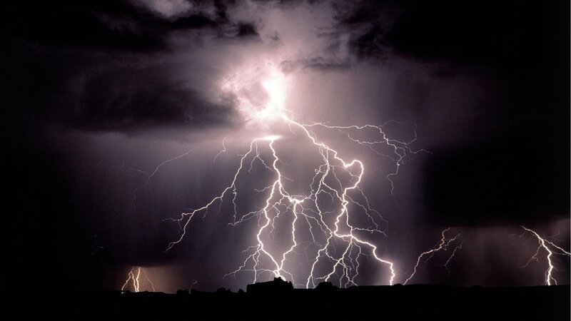 Lightning Storm over Landscape — Black, Dramatic