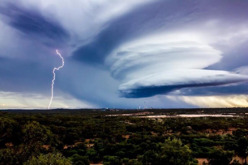 Lightning Storm over Landscape — Blue, Dramatic