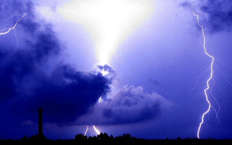 Lightning Storm over Landscape — Blue