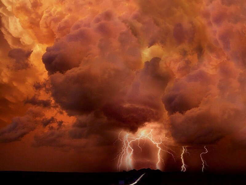Lightning Storm over Landscape — Orange