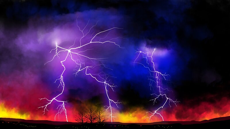 Lightning Storm over Landscape — Purple
