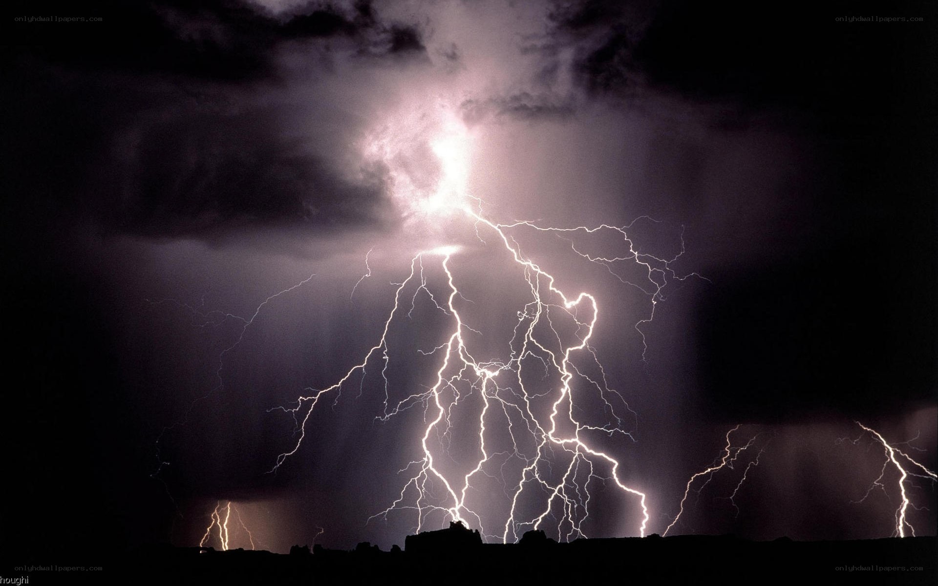 Lightning storm over landscape