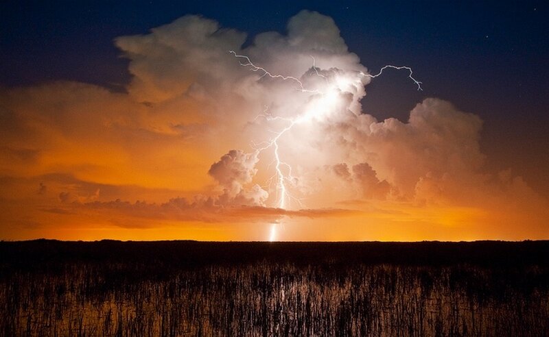 Lightning storm over marshland