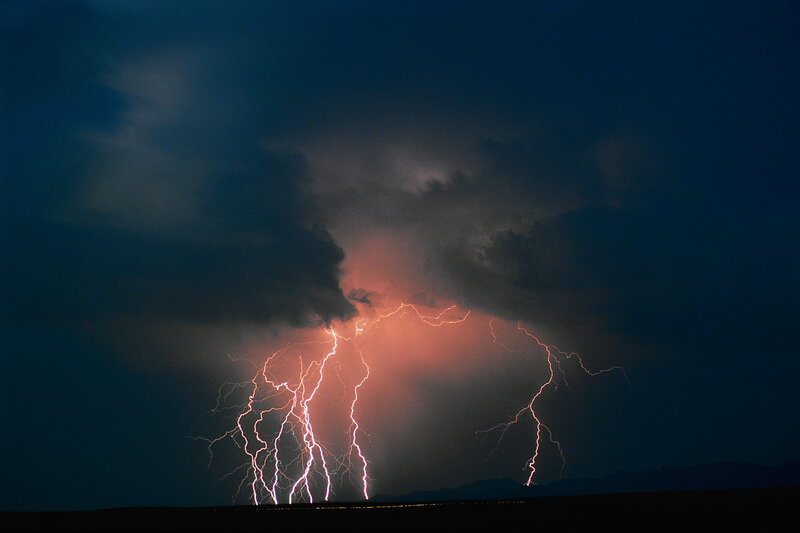 Lightning storm over mountains