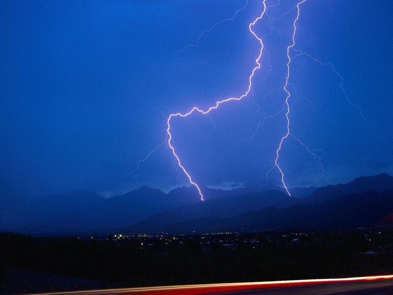Lightning storm over mountains