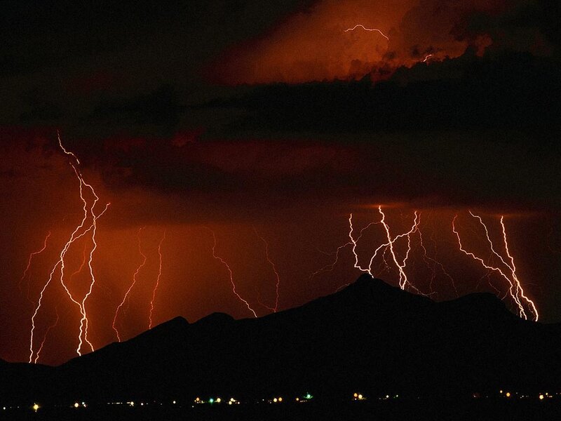 Lightning storm over mountains