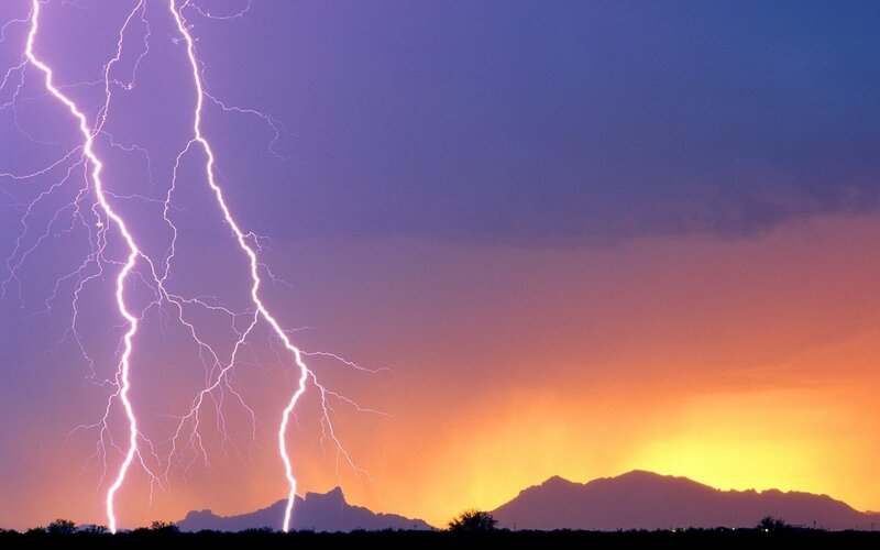 Lightning storm over mountains
