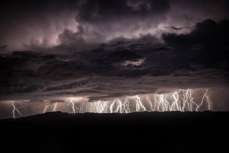 Lightning Storm over Mountains — Black, Dramatic, Night