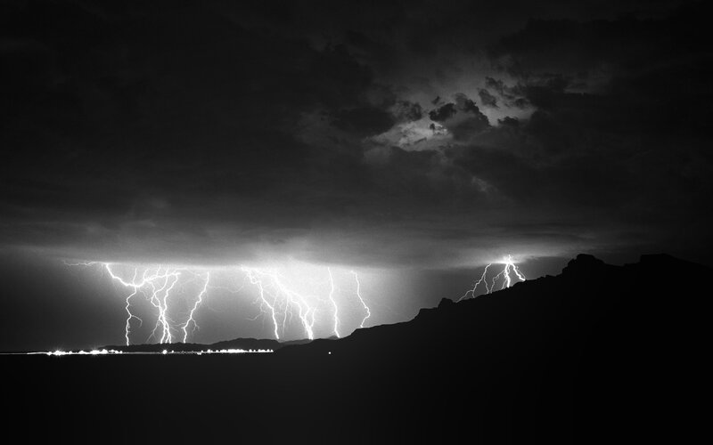 Lightning Storm over Mountains — Black, Dramatic