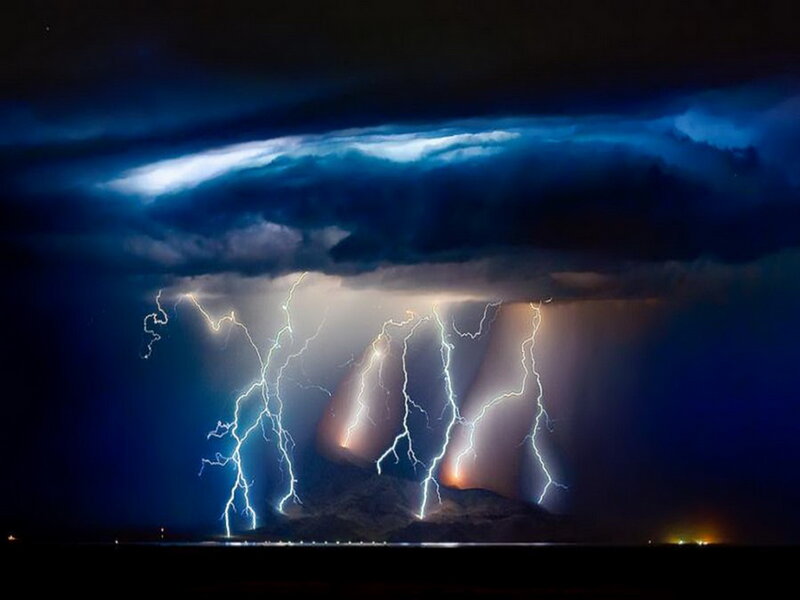 Lightning Storm over Mountains — Blue, Dramatic