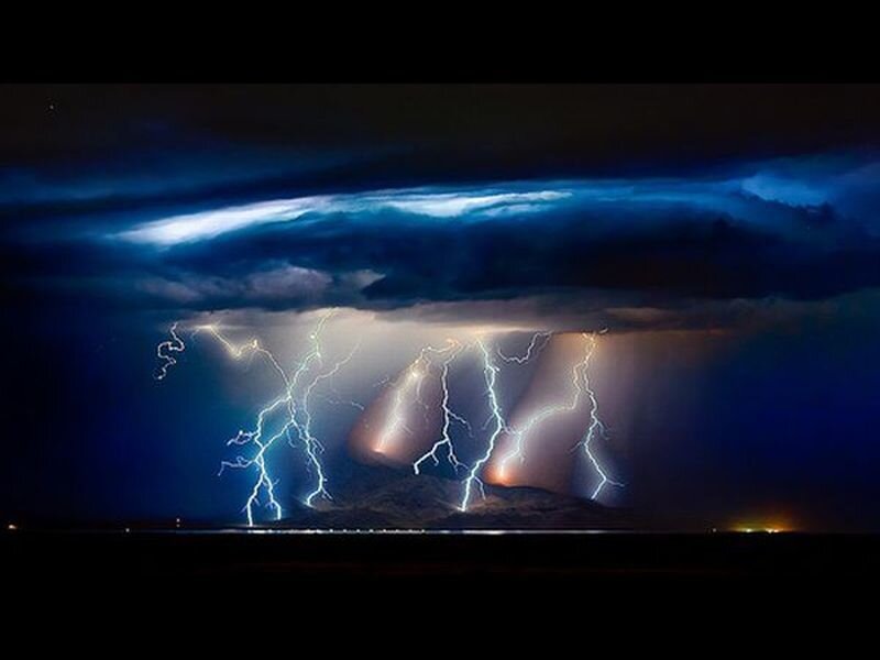 Lightning Storm over Mountains — Blue