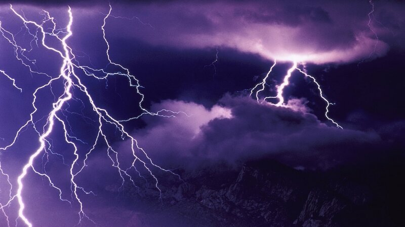 Lightning Storm over Mountains — Purple, Dramatic, Night, Photograph