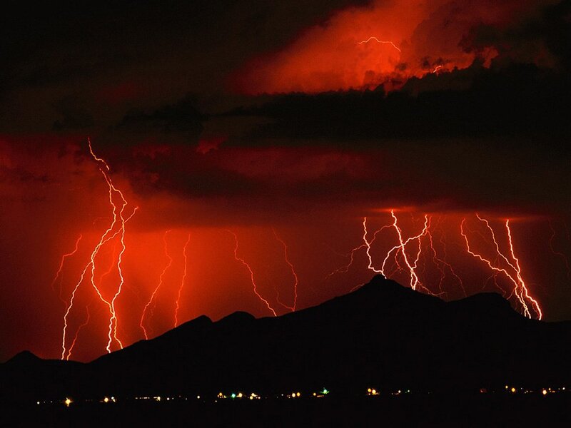 Lightning Storm over Mountains — Red