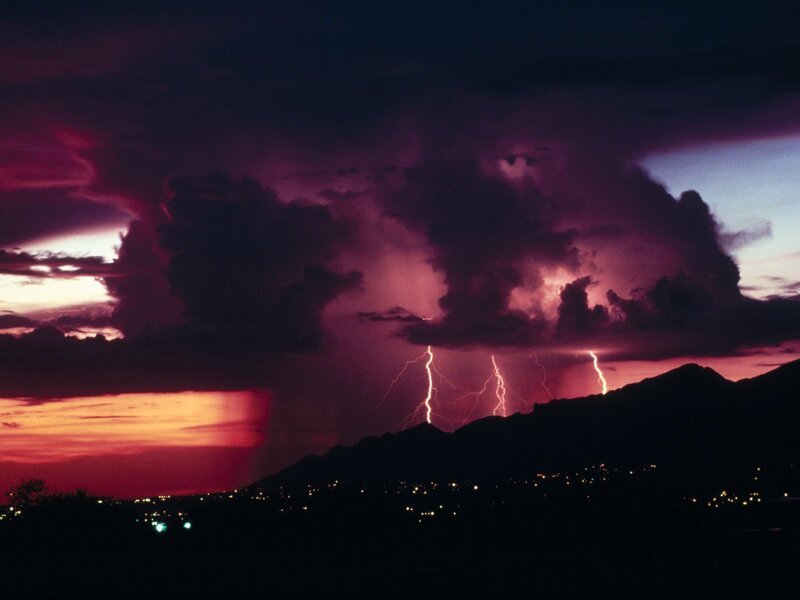 Lightning storm over mountains