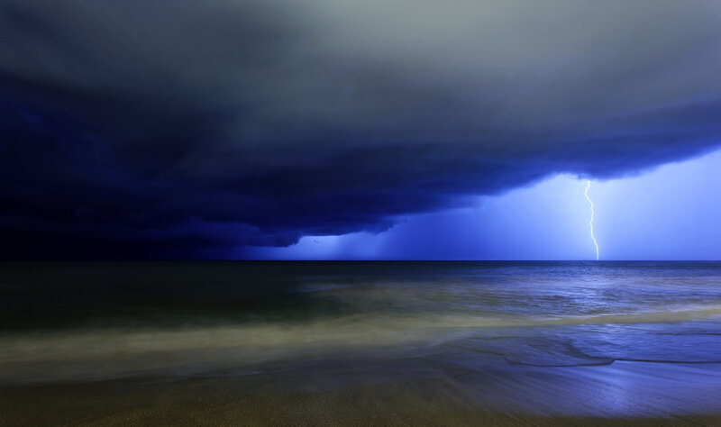Lightning storm over ocean
