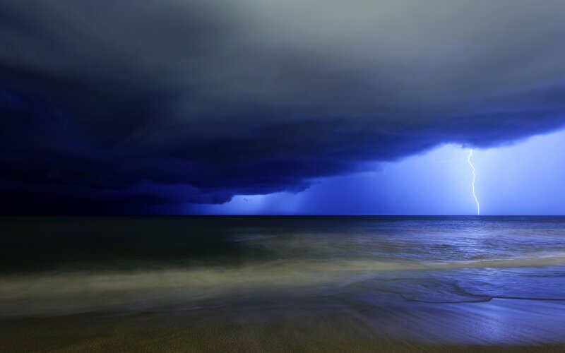 Lightning storm over ocean