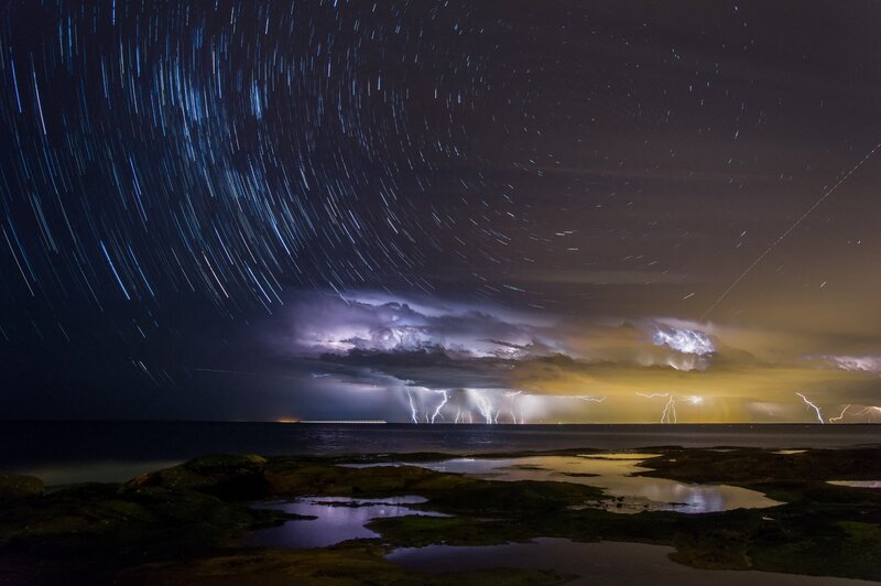 Lightning Storm over Ocean — Blue, Dramatic
