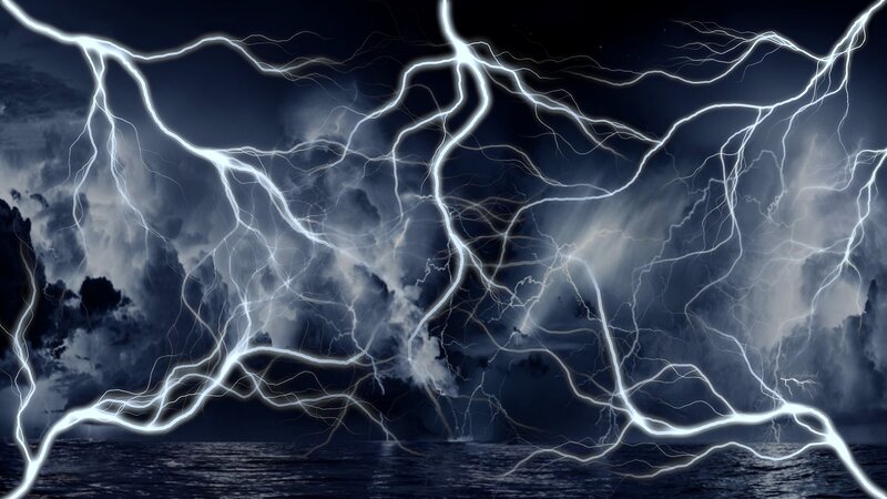 Lightning Storm over Ocean — Blue