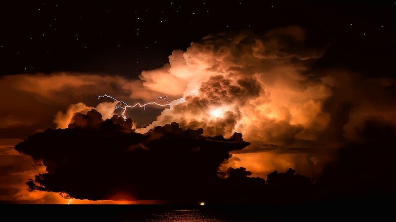 Lightning Storm over Ocean — Orange