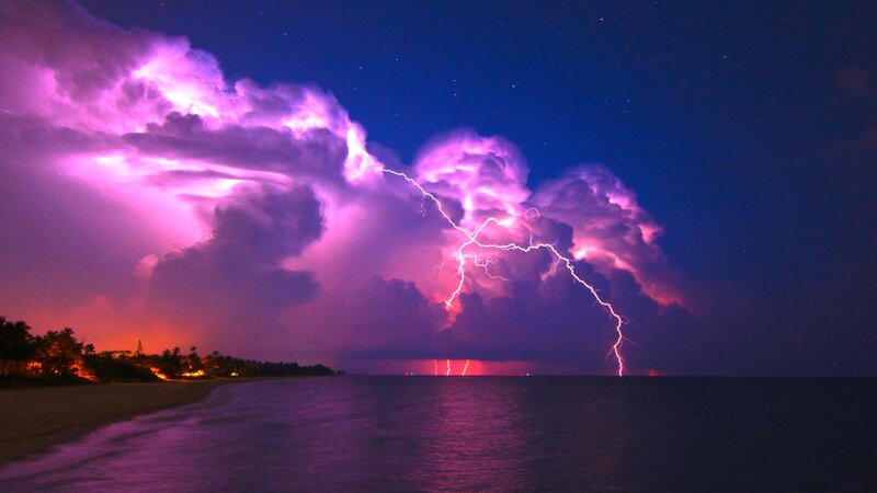 Lightning Storm over Ocean — Purple, Dramatic, Night