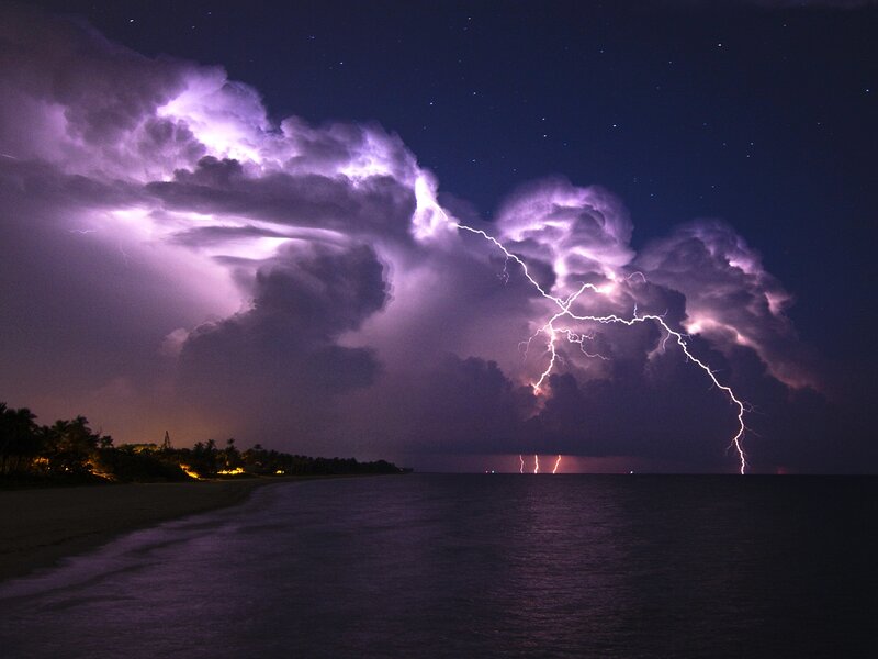 Lightning Storm over Ocean — Purple, Dramatic