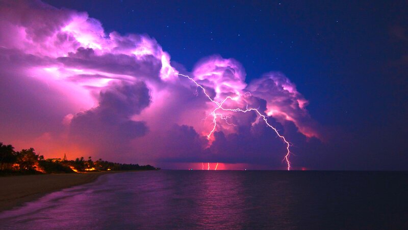 Lightning Storm over Ocean — Purple