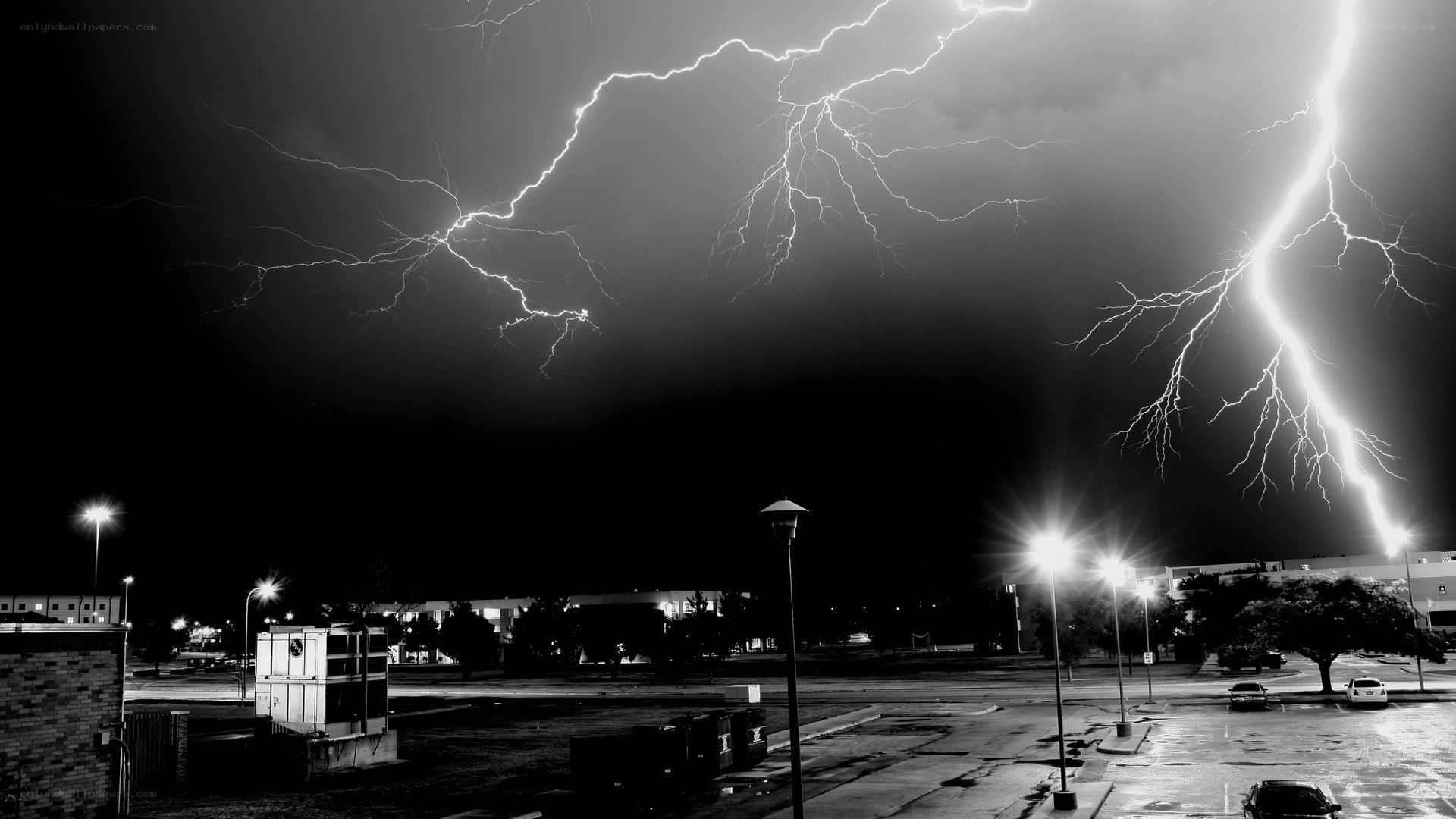 Lightning storm over parking lot